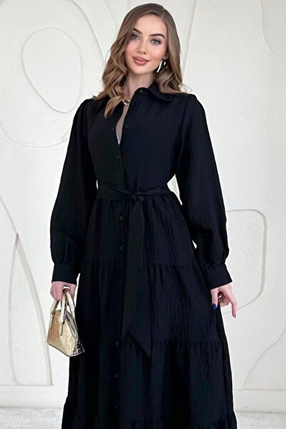 Generic Brand Black Modal Jacquard Striped Long Dress