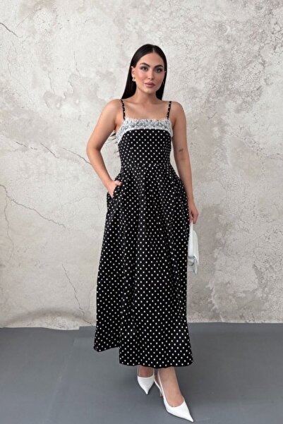 SEREMONİ BUTİK Black Polka Dot Lace Dress