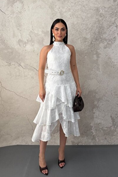 Generic Brand White Layered Flounce Dress