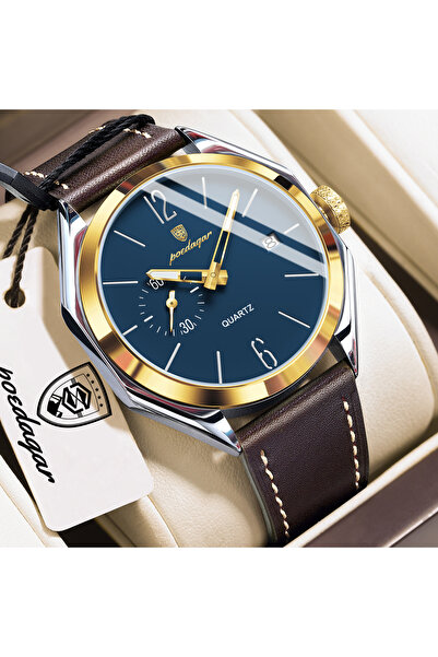 Choice1 689 Gold Blue Fashion Casual Man Clock Business Leather Date Quartz M...