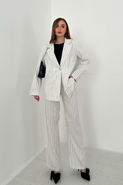 ELBEE White Striped Jacket and Pants Set