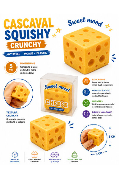 SHOP LIKE A PRO Cascaval Squishy Crunchy, 5 cm, Jucarie Senzoriala Antistres,...