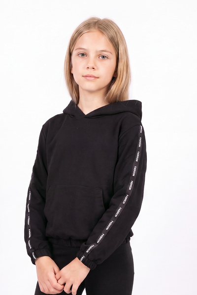 FYK KİDS Girl's Hooded Sweatshirt with Kangaroo Pocket and Stripe Detail