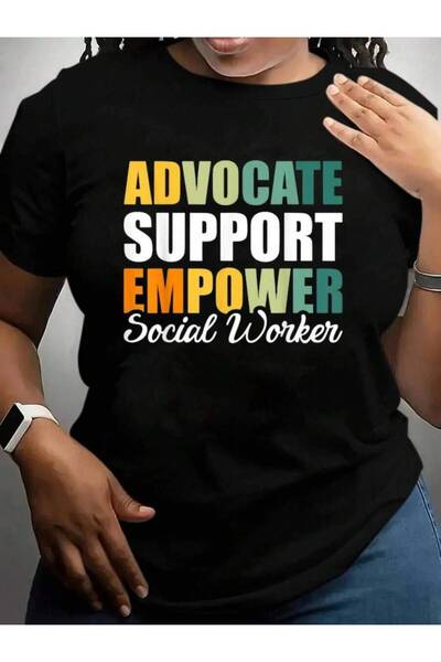 21JNRY تي شيرت أسود مطبوع عليه عبارة "Advocate Support Empower Social Worker ...