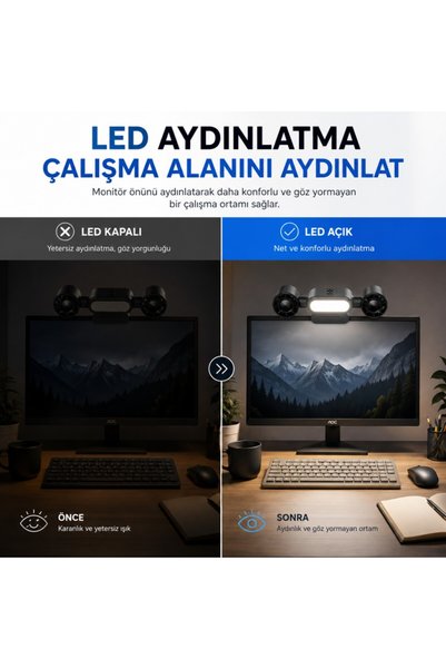 Polham Dual Fan Clip-On Led Monitor Lamp – 360 °   Rotatable Fan, 5 Speed Levels, Quiet Operation, Us