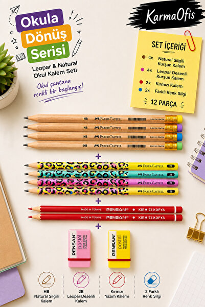 Faber Castell KarmaOfis Okula Dönüş Kurşun Kalem Seti Set-10 | 12 Parça | 8 T...