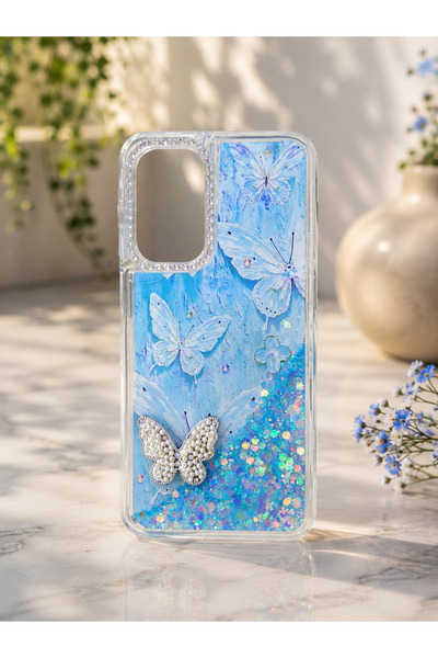 SAMSUNG A17 UYUMLU SULU KILIF KELEBEK DESENLİ