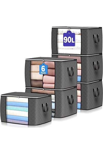 Generic Brand حقائب تخزين كبيرة سعة 90 لتر، مجموعة من 6 صناديق لتنظيم الملابس...