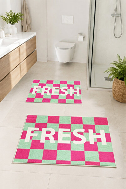 DEKOMOD Decorative Digital Printed Set of 2 Bath Mat Non-Slip Base Toilet Set