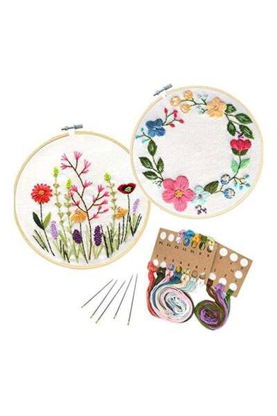 unime 2-Piece Embroidery Starter Kit Green/White/Pink