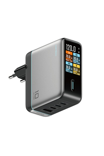 Cuktech Încărcător de perete GaN AD1204U, 120W, 3x USB-C, USB-A, Display IPS,...