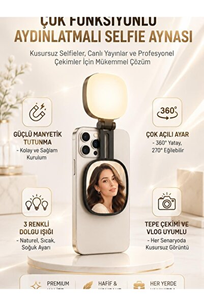 FEDDY Magsafe Uyumlu Aynalı Selfie Işığı – 3 Renk Modlu, Ayarlanabilir Parlak...