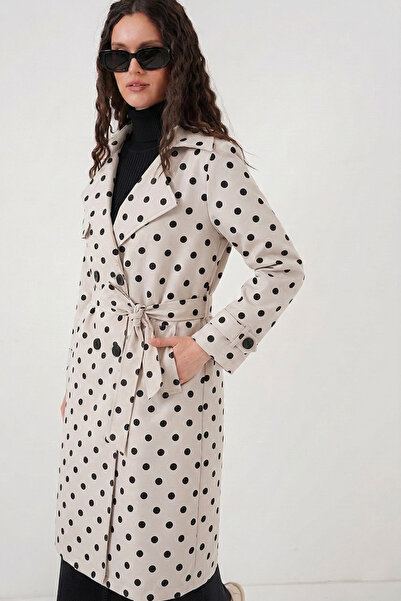 Bigdart 5918 Double-Breasted Collared Trench Coat - Ecru