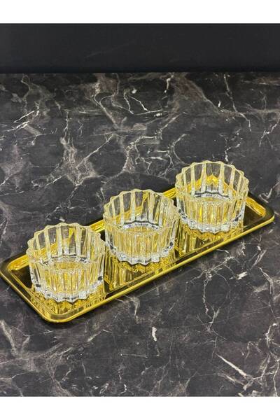 isra kristal Gold Belizza 3-Piece Glass Bowl Set with Tray, Breakfast, Snack,...