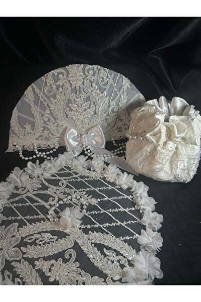 Bridal Luxe Vintage Lace Bridal Fan Bridal Handbag and Bridal Handkerchief