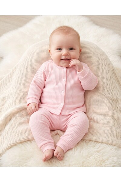 VOY KİDS 3-6-9-12 Months 100% Cotton Newborn Ribbed Bottom and Top Pajama Set...