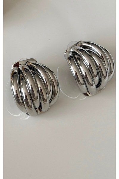 ANKA JEWELLRY Steel Women's Silver Color Hoop Detail Modern Earrings