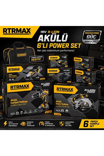 MAXORLİFE RTRMAX X-LION 18V 6 Parça Akülü Power Set Darbeli Matkap Avuç Taşla...