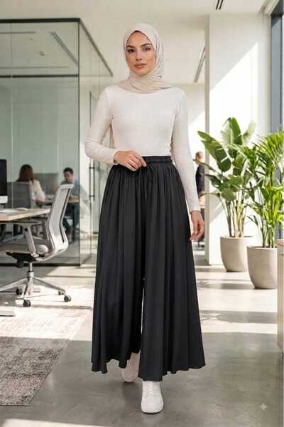 Loreen Women's Wide Leg Pleated Elastic Waist Skirt Trousers Byfu206640