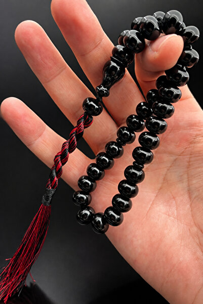 Cemhan Göksal Crimped Amber Prayer Beads 11X8 mm Black Wheel Cut Ottoman Frin...