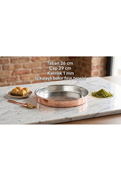 Zinnun Copper Baklava / Pastry / Baking Tray, 26 Base, 29 Diameter, 1 mm Thic...