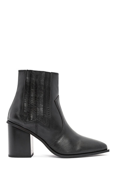 Derimod Women's Black Thick Heeled Leather Cowboy Boots Wf210007Dv