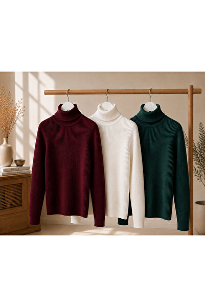 pepule Women's 3-Piece Body-Fitting Turtleneck Ribbed Knit Sweater
