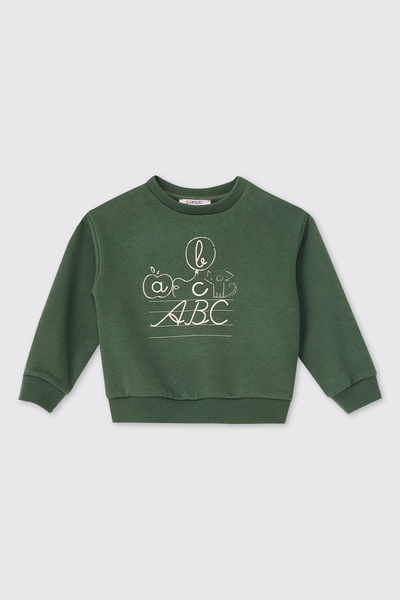 Panço Baby Girl Crew Neck Printed Green Sweatshirt