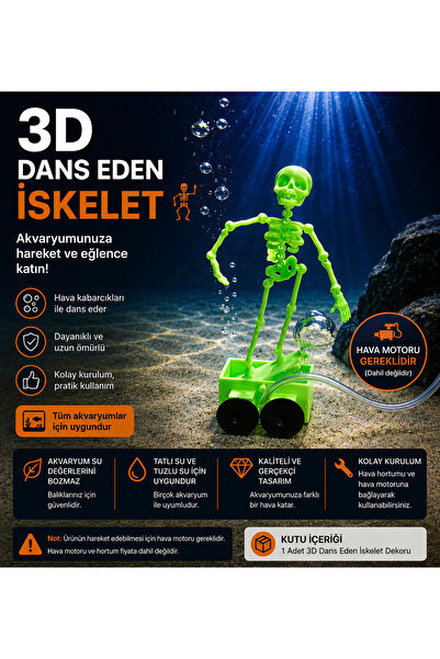 3D Dans Eden İskelet Akvaryum Dekoru (Neon Yeşili Renk)