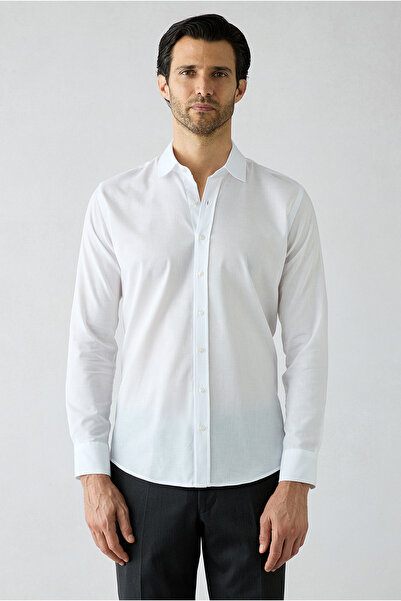 Kiğılı Long Sleeve Slim Fit Patterned 100% Cotton Shirt