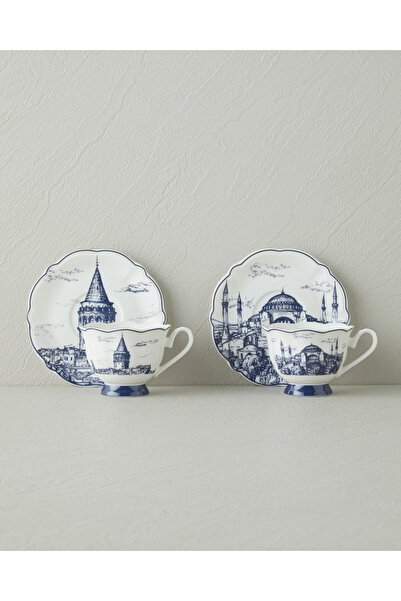 English Home İstanbul New Bone China 4 Parça 2 Kişilik Kahve Fincanı 90 ml Be...