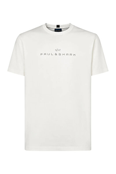 PAUL&SHARK Men's Regular Fit Logo Patterned Cotton Short Sleeve White T-Shirt