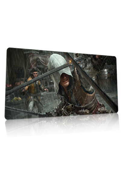 Duvarda Assassins Creed Gaming Oyuncu 90x40 cm Mousepad Dikişli Kaymaz Taban XL