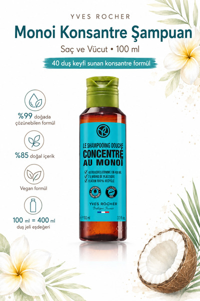 Yves Rocher Monoi Concentrated Hair and Body Shampoo 100 ml - Ecological Dose...