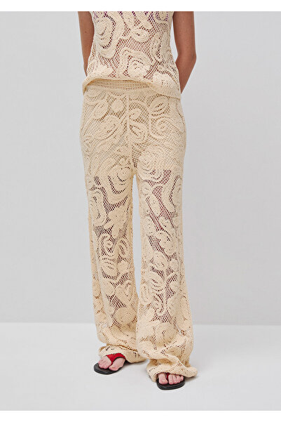 United Colors of Benetton Women's Cream Cotton Blend Floral Patterned Wide Le...