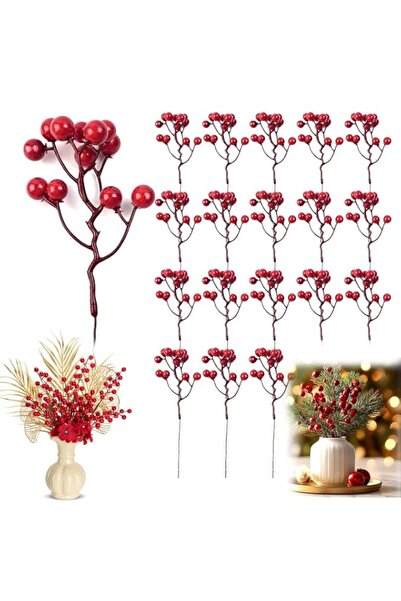 Generic 25PCS Artificial Red Berry Stems, 7.8inch Christmas Red Berry Picks, ...