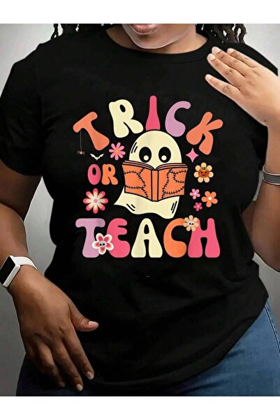NOURAM تي شيرت Groovy Trick Or Teach Retro Floral Ghost Teacher للهالوين بالل...