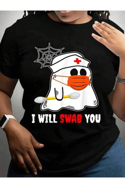 kai22 I Will Swab You Funny Ghost Nurse Halloween Black Graphic T Shirts Tee
