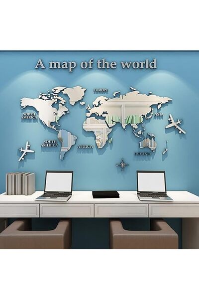 Generic POENVFPO Acrylic World Map Mirror Wall Sticker 3D Decorative Adhesive...