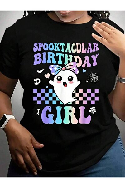9JY Spooktacular Cute Ghost Birthday Girl Halloween Black Graphic T Shirts Tee