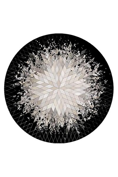Generic Brand Round Area Rug, Black and White Geometric Star Pattern, Modern ...