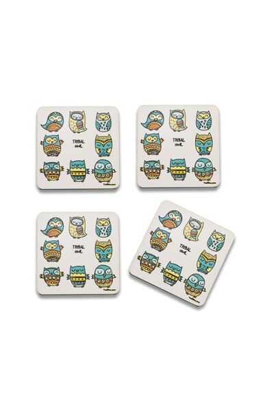 Generic Brand Tediline Coaster Printed White Tribal Owl Design, Set of 4 – St...