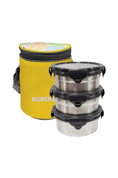 Generic Borosil Sunshine Yellow Stainless Steel Lunch Box, Set of 3 Container...