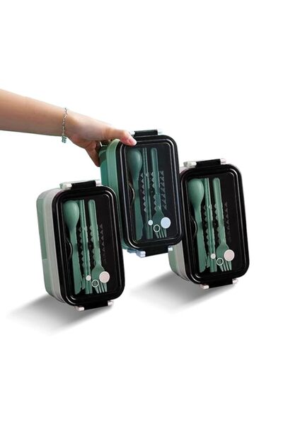 Generic Lunch Box Leak-proof 4 Compartment Box with Utensils Tiffin Box for D...