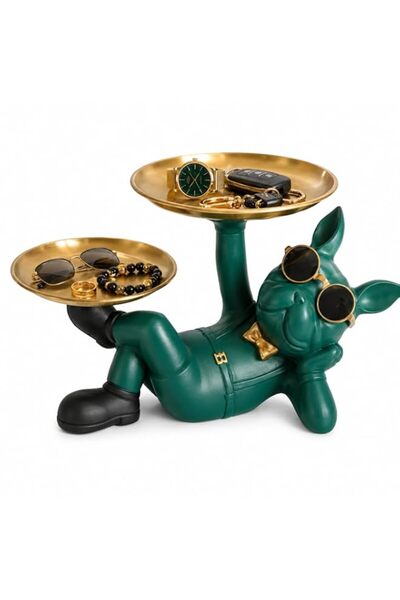 Generic Decorative Dog Figurine Dual Tray Holder, Green and Gold, Sunglasses ...