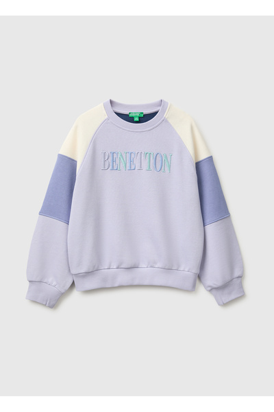United Colors of Benetton Girl's lilac embroidered color block raglan sleeve ...