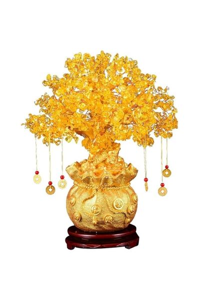 Generic Feng Shui Crystal Money Tree, Golden Fortune Tree with Coins, Decorat...