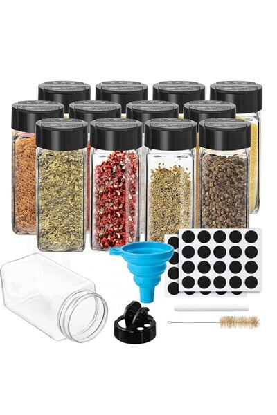 Generic Angju 12pcs Glass Spice Jars,4oz Empty Square Glass Bottles Spice Con...