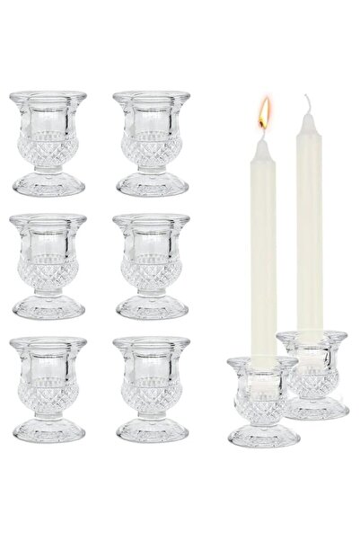 Generic 6Pcs Candlestick Holders Glass Clear Taper Candle Holders,Clear Candl...
