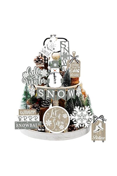 Generic Brand Dandat Christmas Tiered Tray Decor Winter Tiered Tray Decoratio...